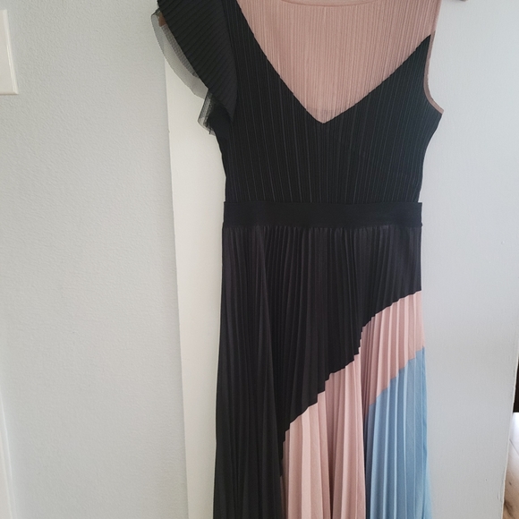 BCBG One Shoulder Flutter Sleeve Pleated Dress - Picture 2 of 3